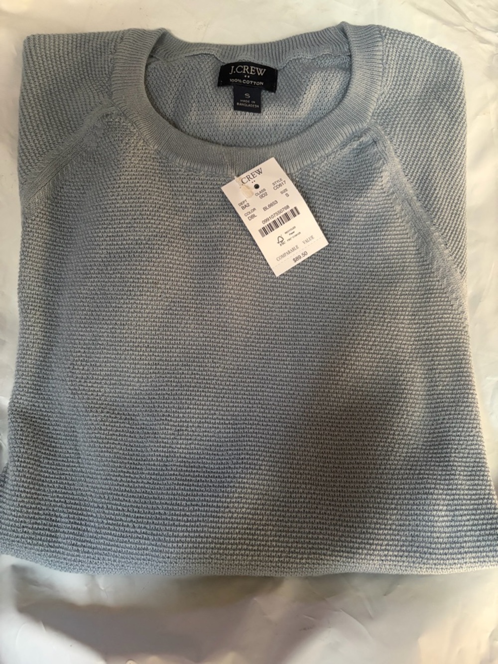 J. Crew Men's Pale Blue Cotton Crewneck Sweater